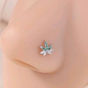 Nose Stud with Leaf and Green Crystals